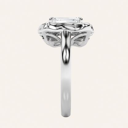 1.5CT Emerald Cut Lab Grown Diamond Organic Design Solitaire Ring