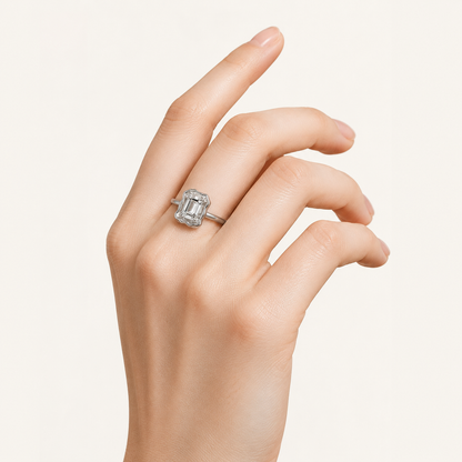 1.5CT Emerald Cut Lab Grown Diamond Organic Design Solitaire Ring