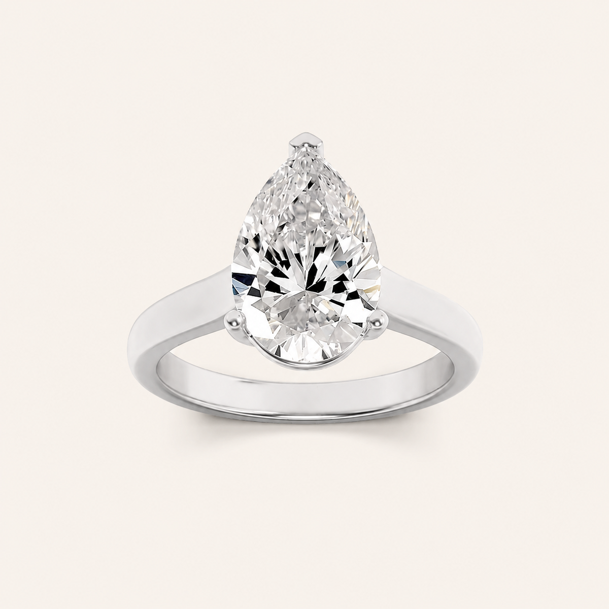 2CT Pear Cut Lab Grown Diamond Plain Cathedral Trellis Shank Solitaire Engagement Ring
