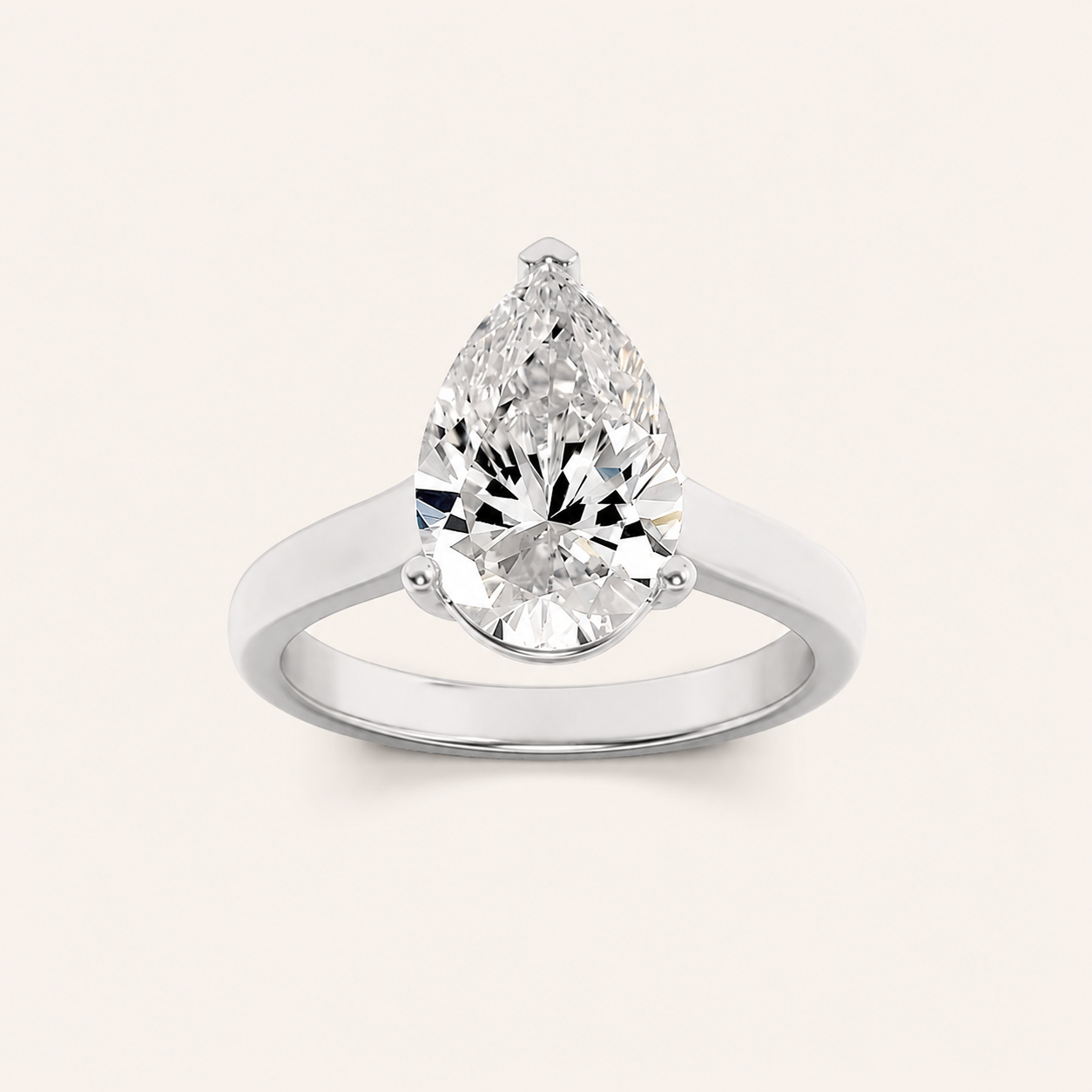 2CT Pear Cut Lab Grown Diamond Plain Cathedral Trellis Shank Solitaire Engagement Ring