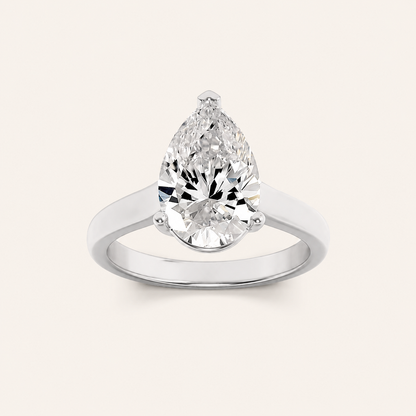 2CT Pear Cut Lab Grown Diamond Plain Cathedral Trellis Shank Solitaire Engagement Ring