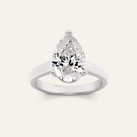 2CT Pear Cut Lab Grown Diamond Plain Cathedral Trellis Shank Solitaire Engagement Ring