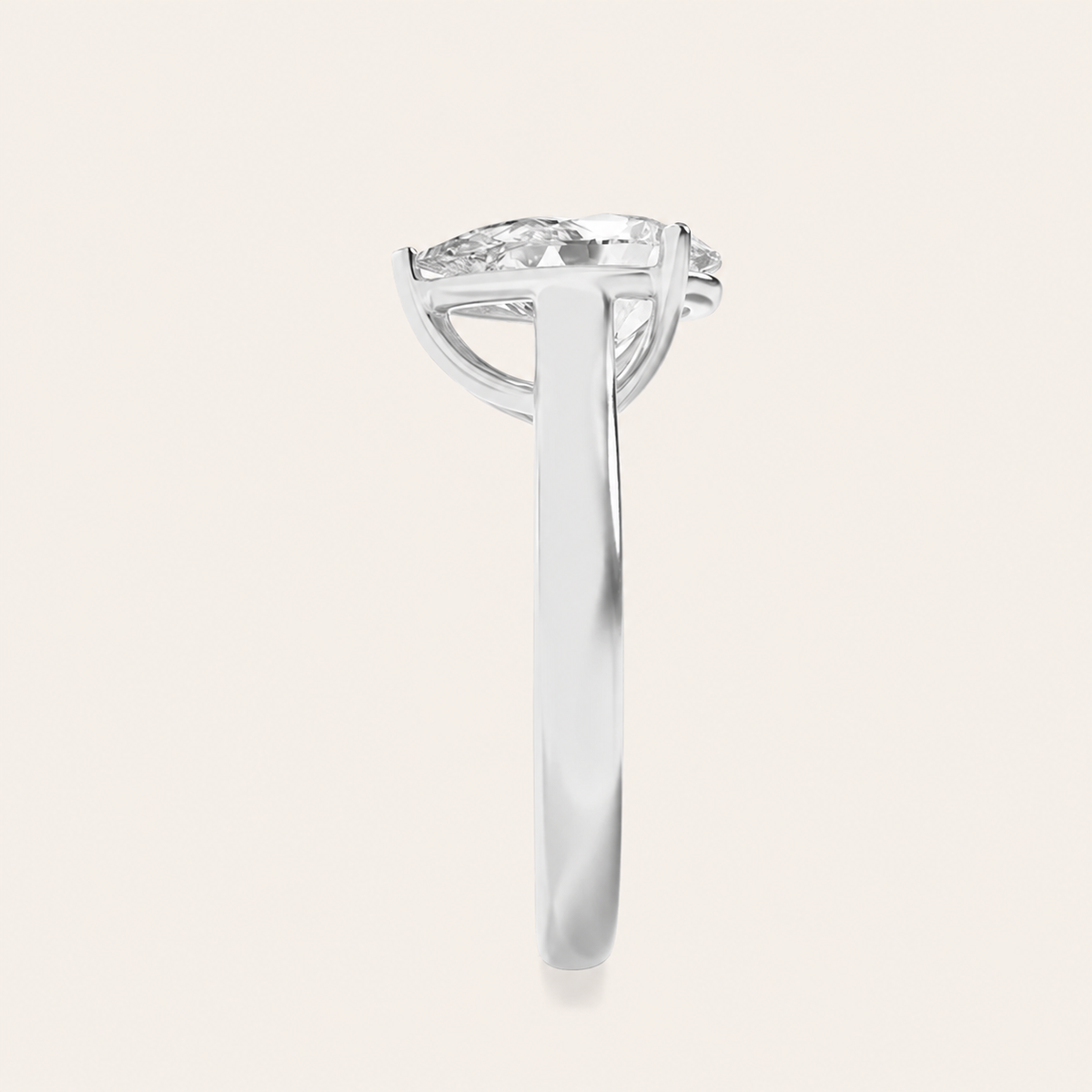 2CT Pear Cut Lab Grown Diamond Plain Cathedral Trellis Shank Solitaire Engagement Ring