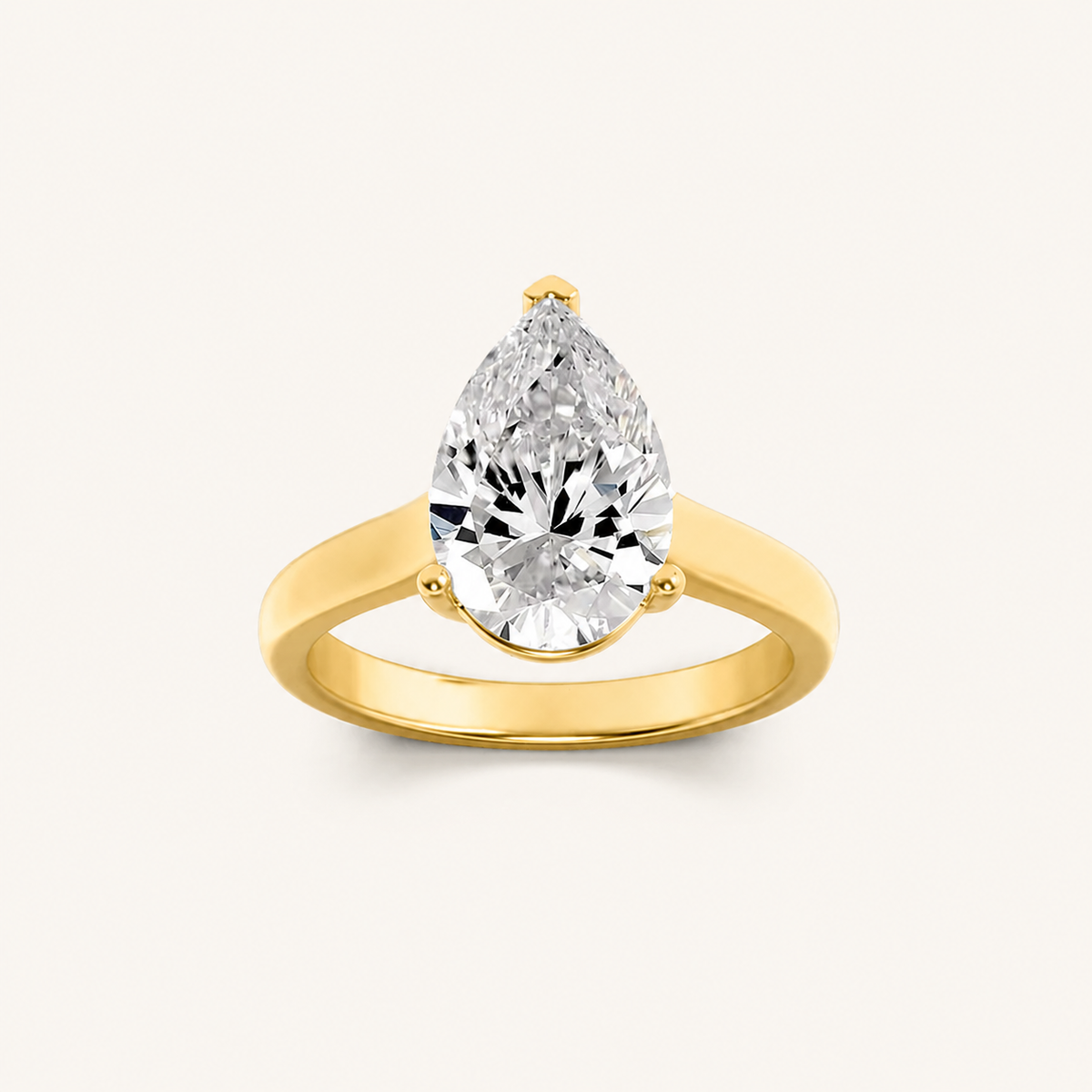 2CT Pear Cut Lab Grown Diamond Plain Cathedral Trellis Shank Solitaire Engagement Ring