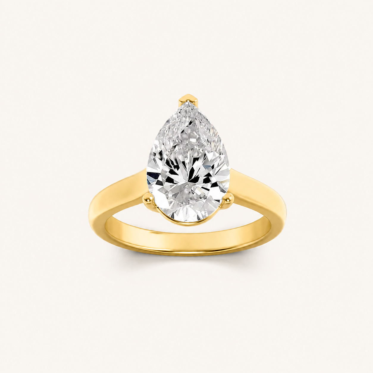 2CT Pear Cut Lab Grown Diamond Plain Cathedral Trellis Shank Solitaire Engagement Ring