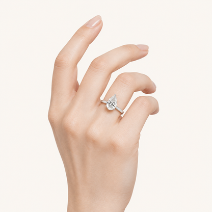 2CT Pear Cut Lab Grown Diamond Plain Cathedral Trellis Shank Solitaire Engagement Ring