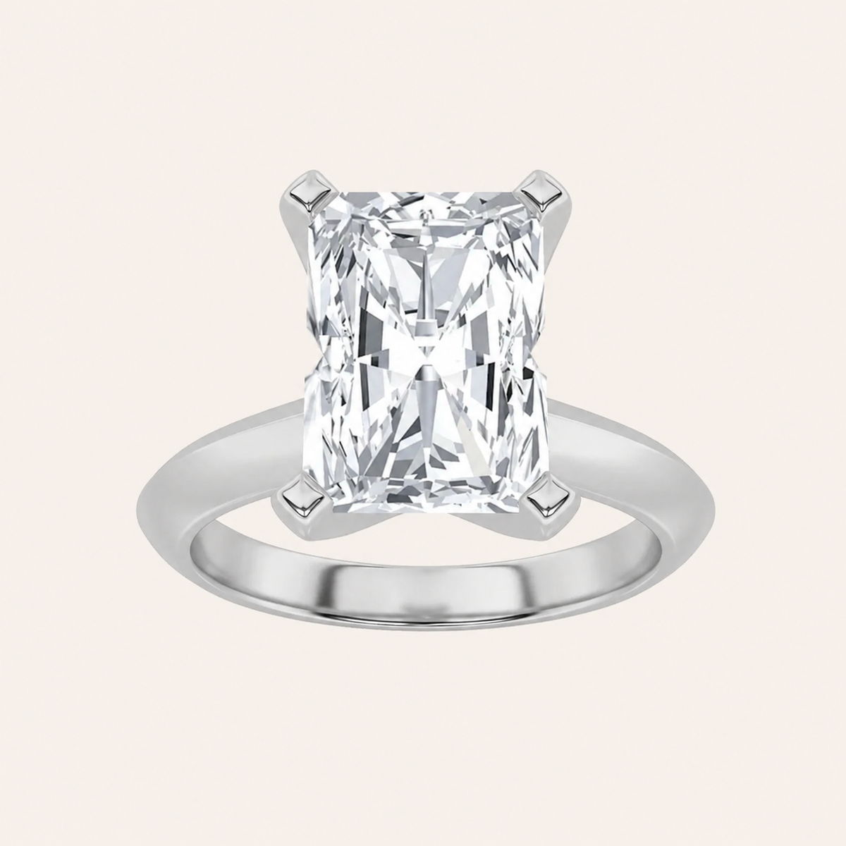 3CT Radiant Cut Lab Grown Diamond Knife Edge Shank Solitaire Engagement Ring
