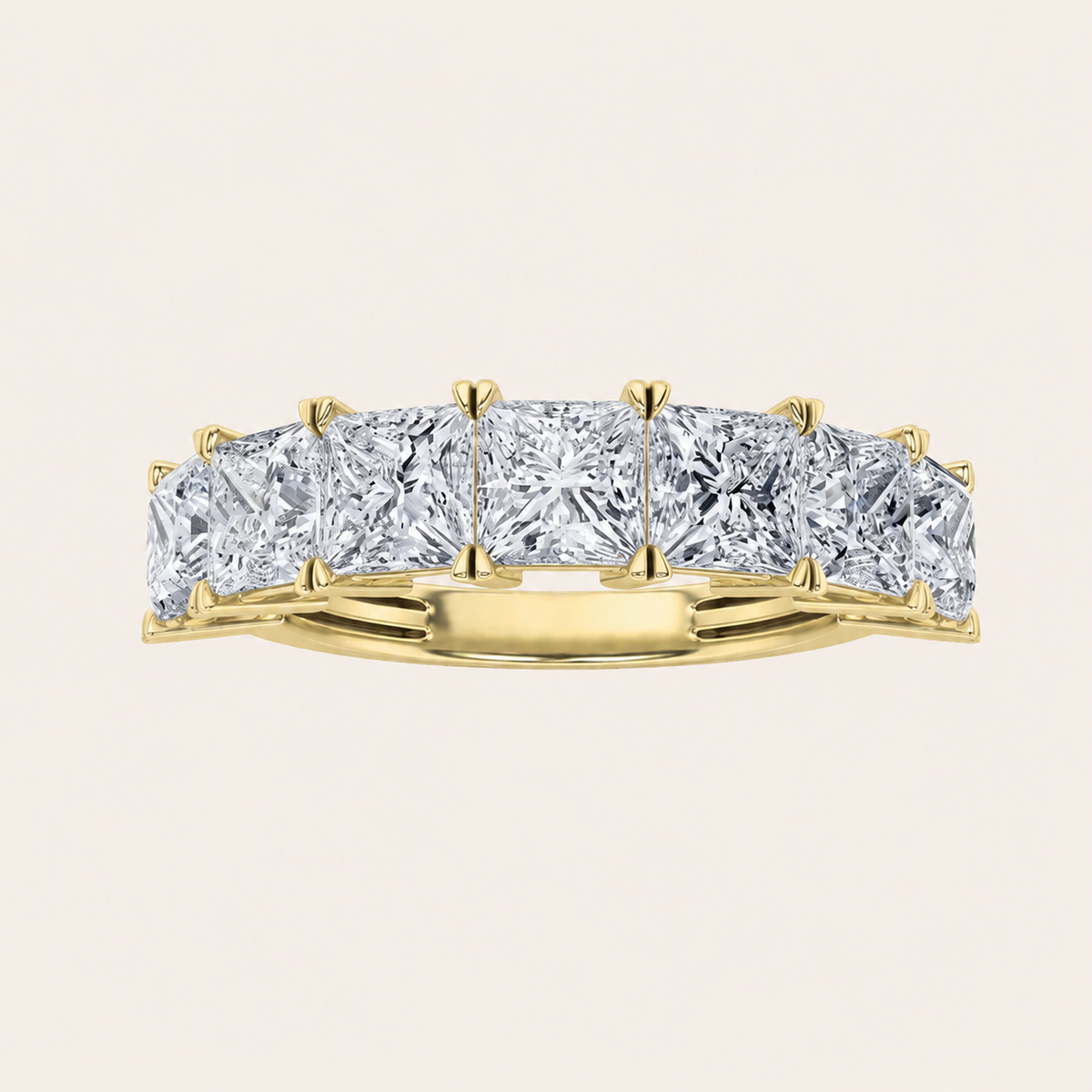 3CT Princess Cut Lab Grown Diamond Seven Stone Band Ring