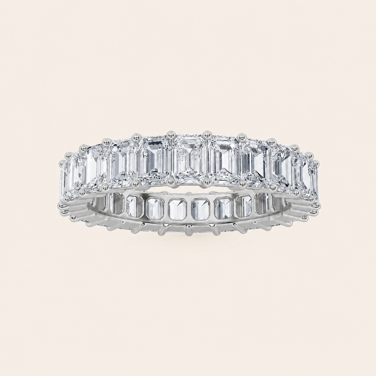 5.75CT Emerald Cut Lab Grown Diamond Split Prong Eternity Ring