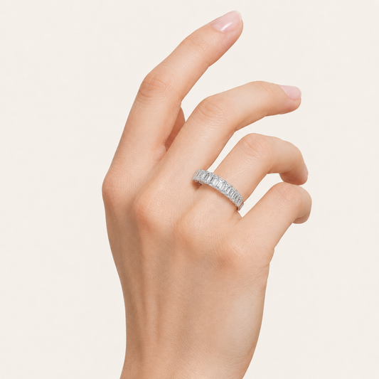 5.75CT Emerald Cut Lab Grown Diamond Split Prong Eternity Ring