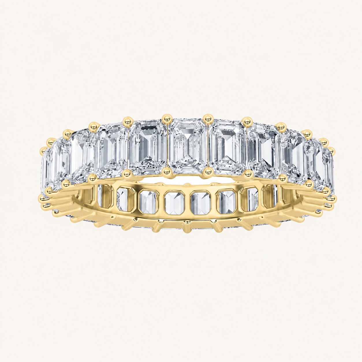 5.75CT Emerald Cut Lab Grown Diamond Split Prong Eternity Ring