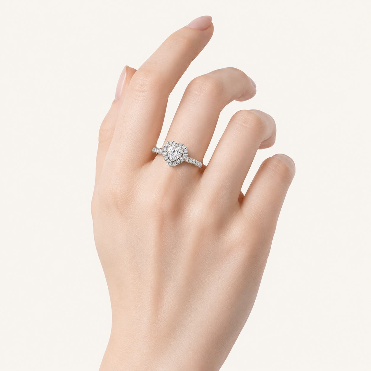 1.5CT Heart Cut Lab Grown Diamond Heart Shaped Halo Ring