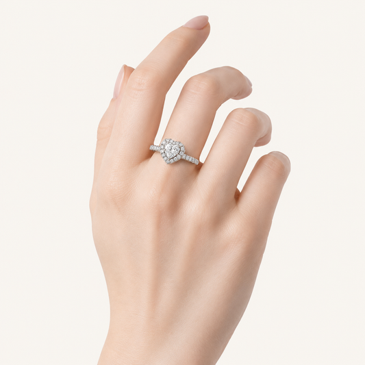 1.5CT Heart Cut Lab Grown Diamond Heart Shaped Halo Ring
