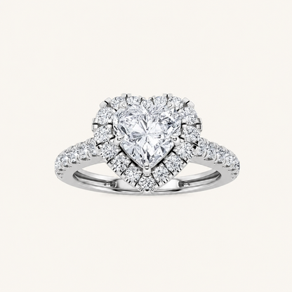 1.5CT Heart Cut Lab Grown Diamond Heart Shaped Halo Ring