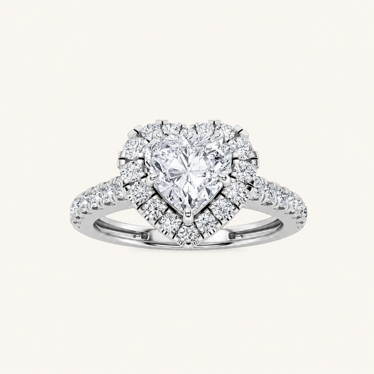 1.5CT Heart Cut Lab Grown Diamond Heart Shaped Halo Ring