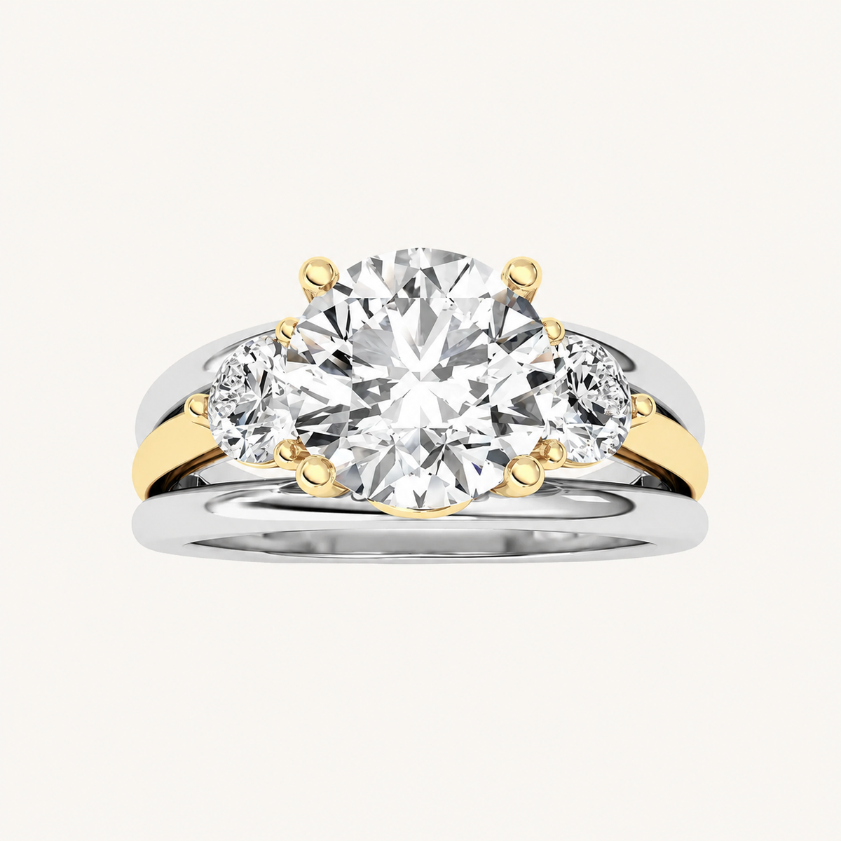 2.5CT Round Cut Lab Grown Diamond Tri Color Solitaire Engagement Ring