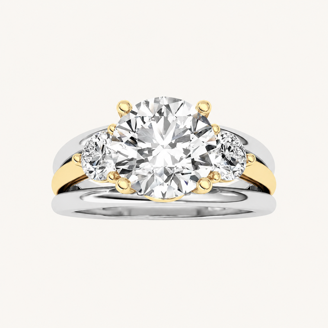 2.5CT Round Cut Lab Grown Diamond Tri Color Solitaire Engagement Ring