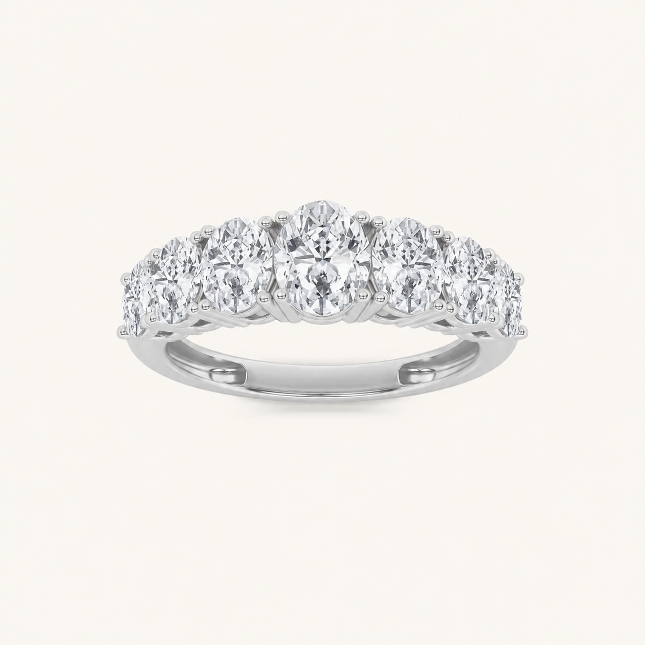 2CT Oval Cut Lab Grown Diamond Seven Stone Band Ring