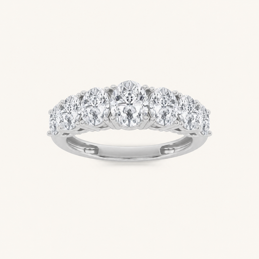 2CT Oval Cut Lab Grown Diamond Seven Stone Band Ring