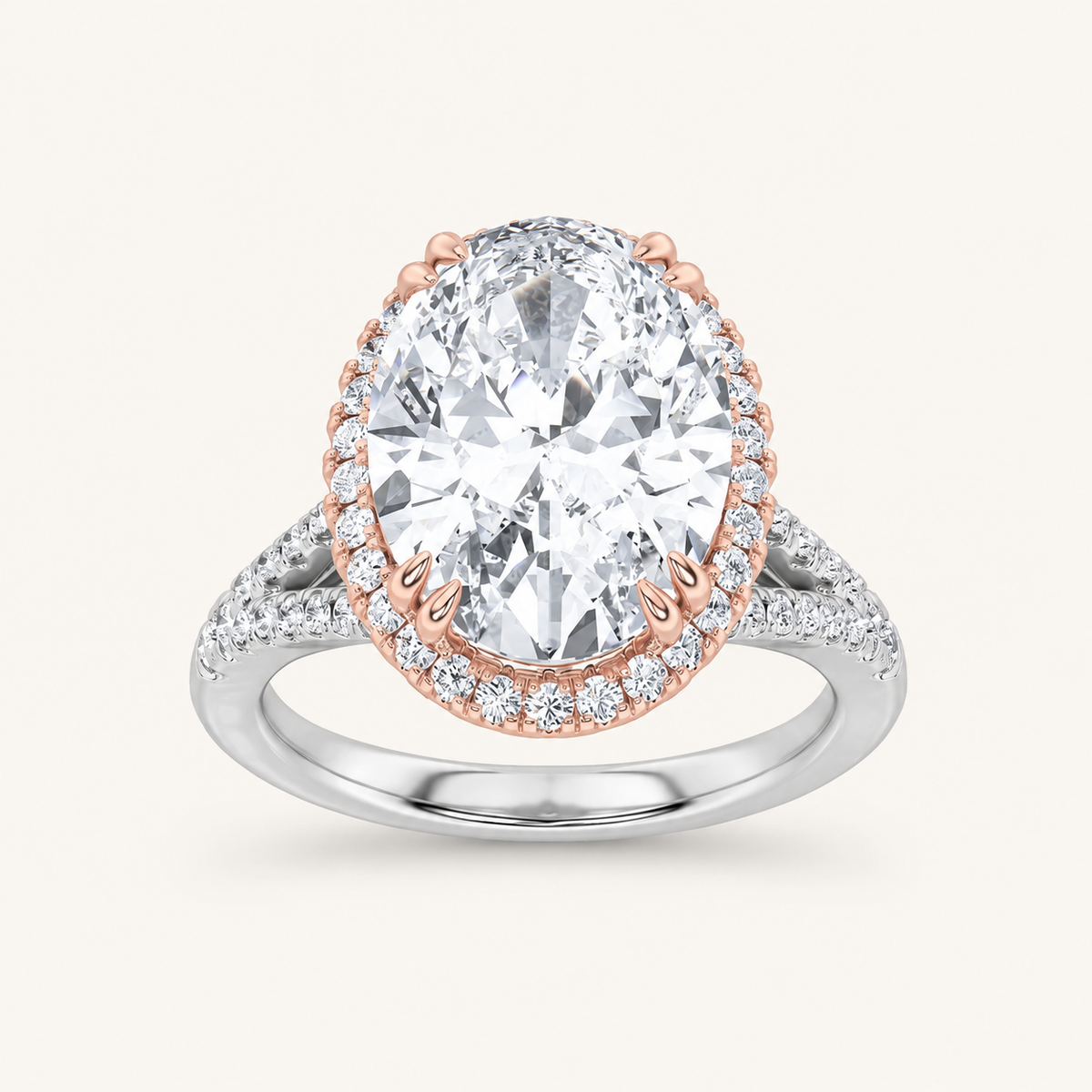 4.5CT Oval Cut Lab Grown Diamond Bold Accented Statement Engagement Ring