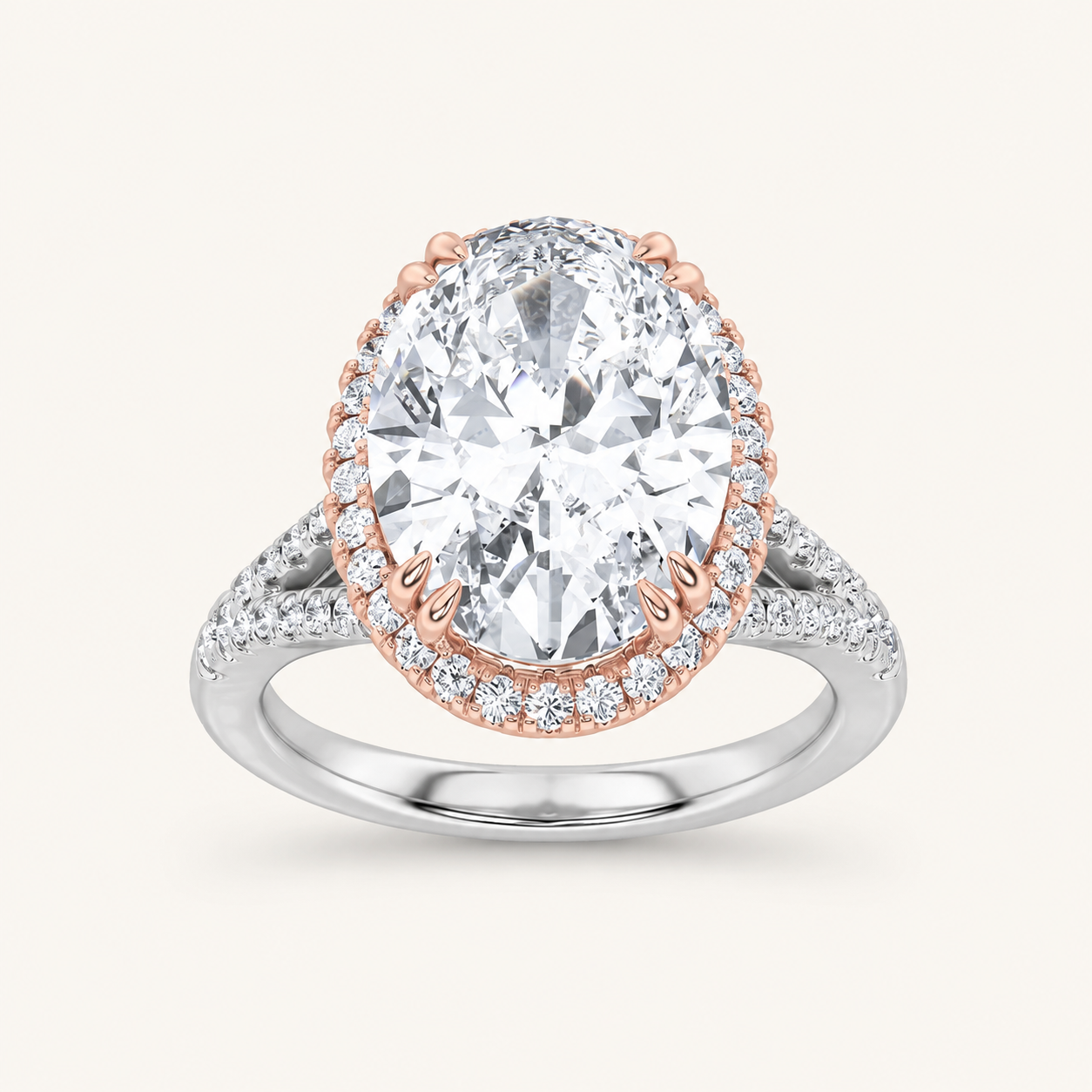 4.5CT Oval Cut Lab Grown Diamond Bold Accented Statement Engagement Ring