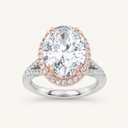 4.5CT Oval Cut Lab Grown Diamond Bold Accented Statement Engagement Ring