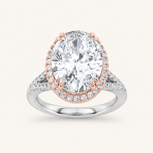 4.5CT Oval Cut Lab Grown Diamond Bold Accented Statement Engagement Ring