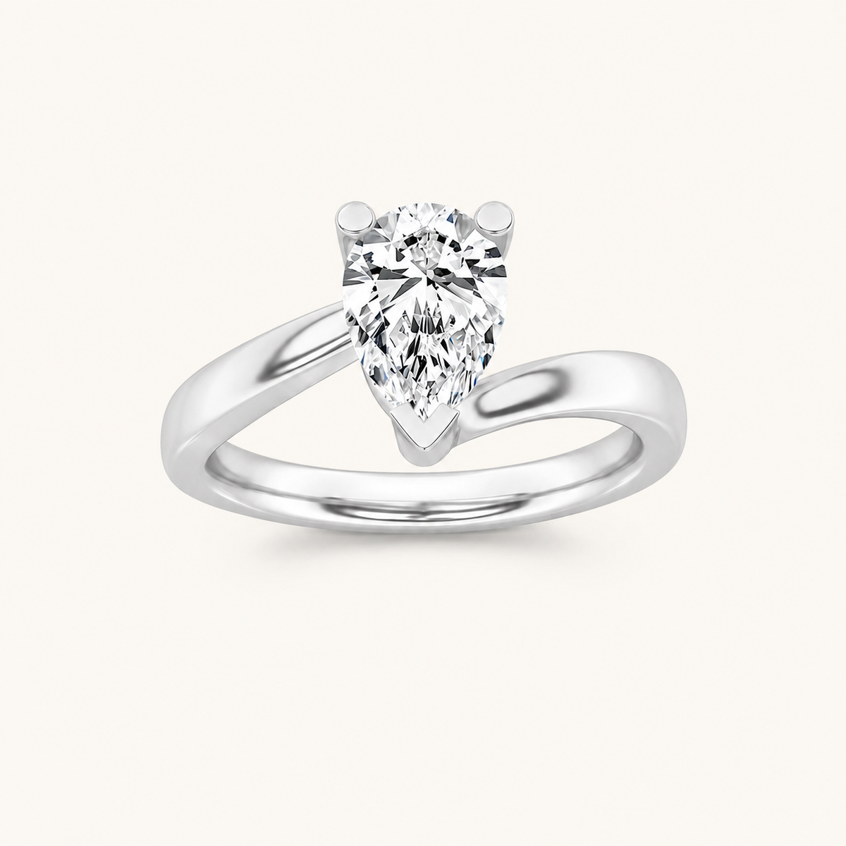 1CT Pear Cut Lab Grown Diamond Engagement Ring