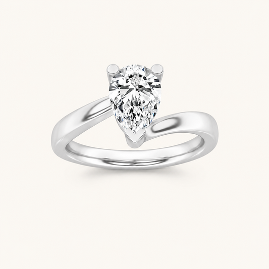1CT Pear Cut Lab Grown Diamond Engagement Ring