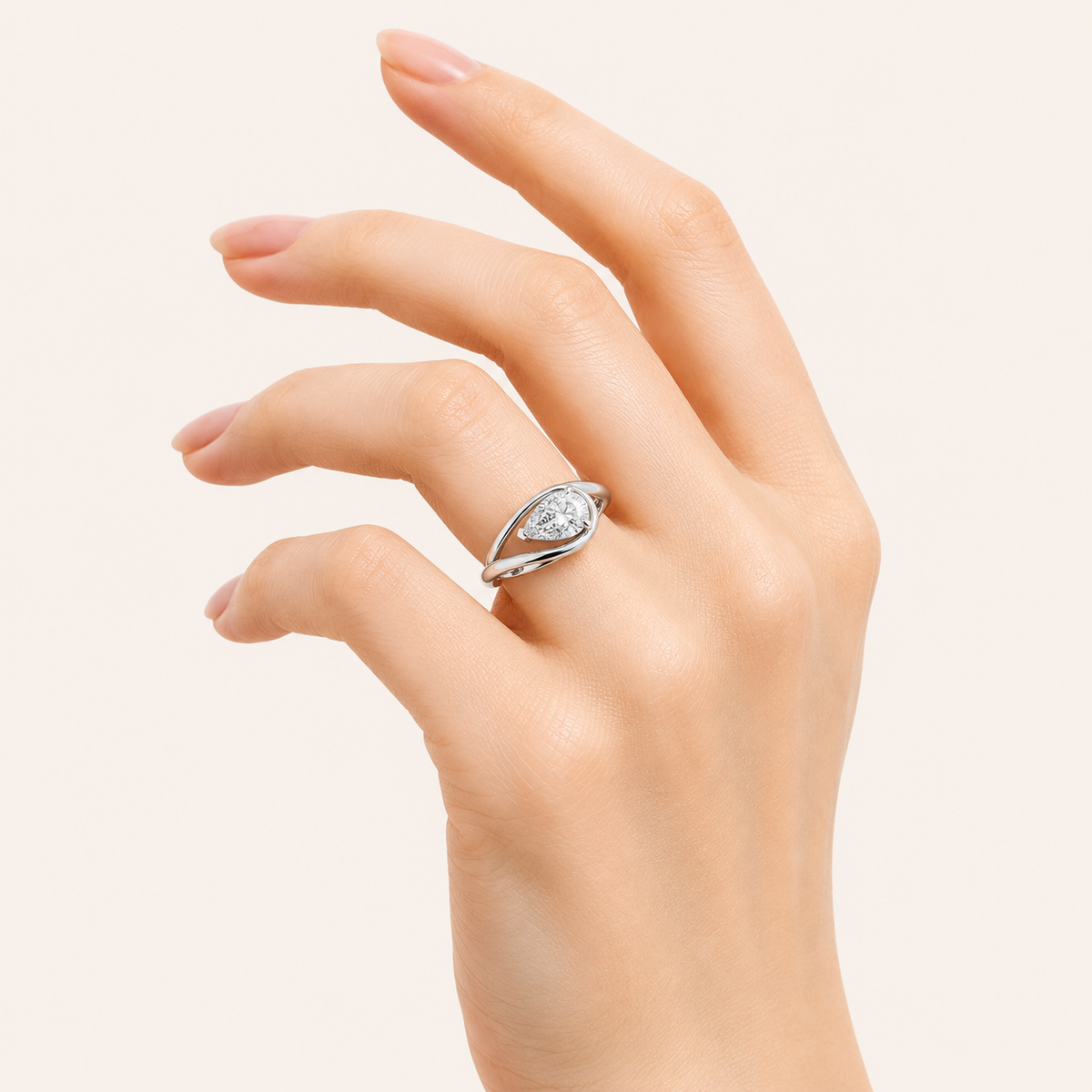 1CT Pear Cut Lab Grown Diamond East West Solitaire Ring