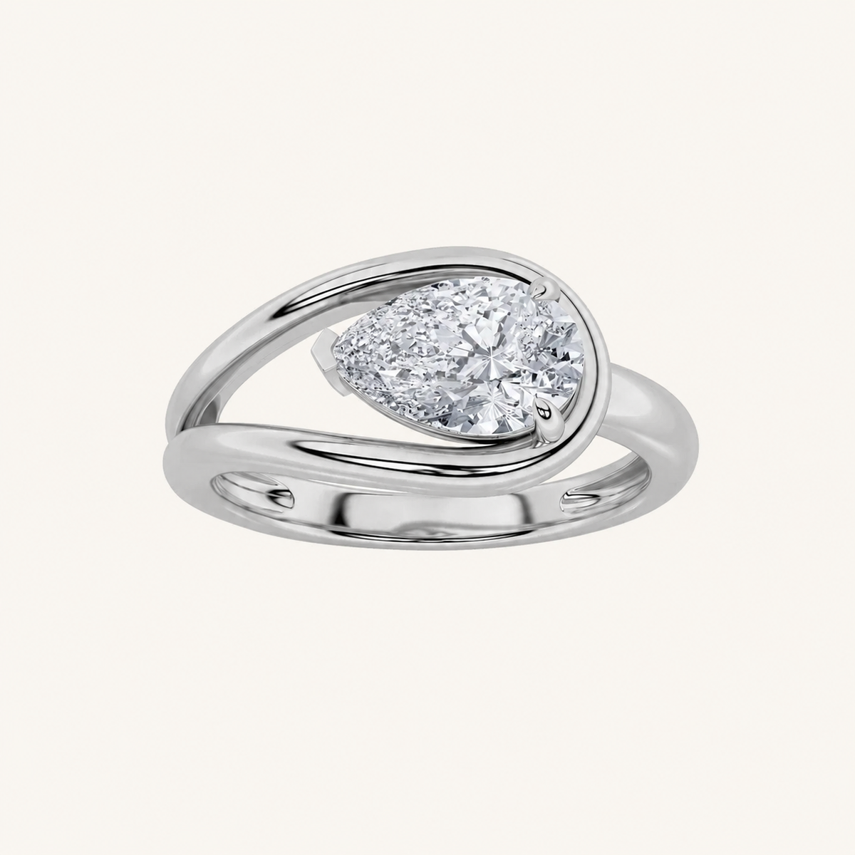 1CT Pear Cut Lab Grown Diamond East West Solitaire Ring