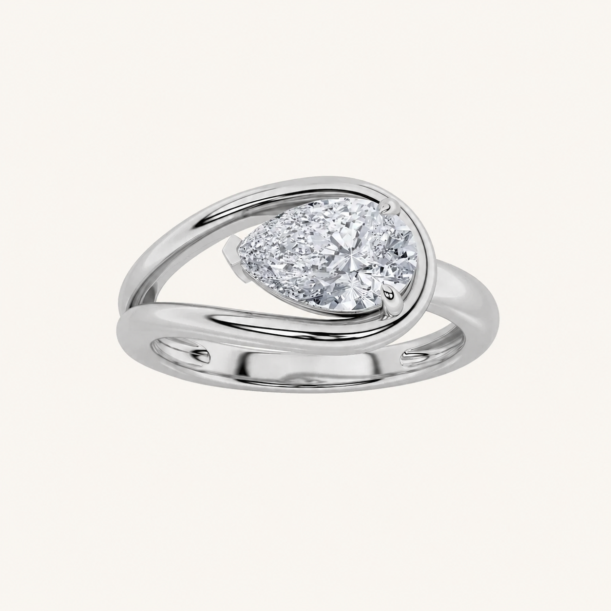 1CT Pear Cut Lab Grown Diamond East West Solitaire Ring