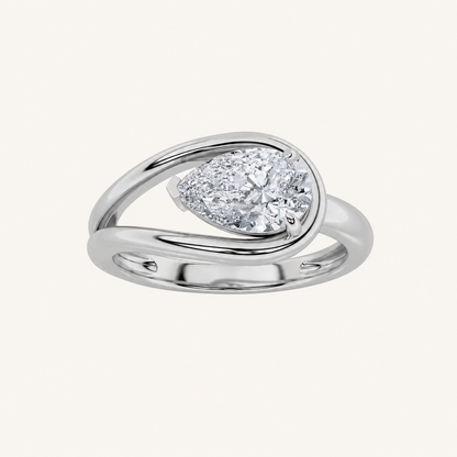1CT Pear Cut Lab Grown Diamond East West Solitaire Ring