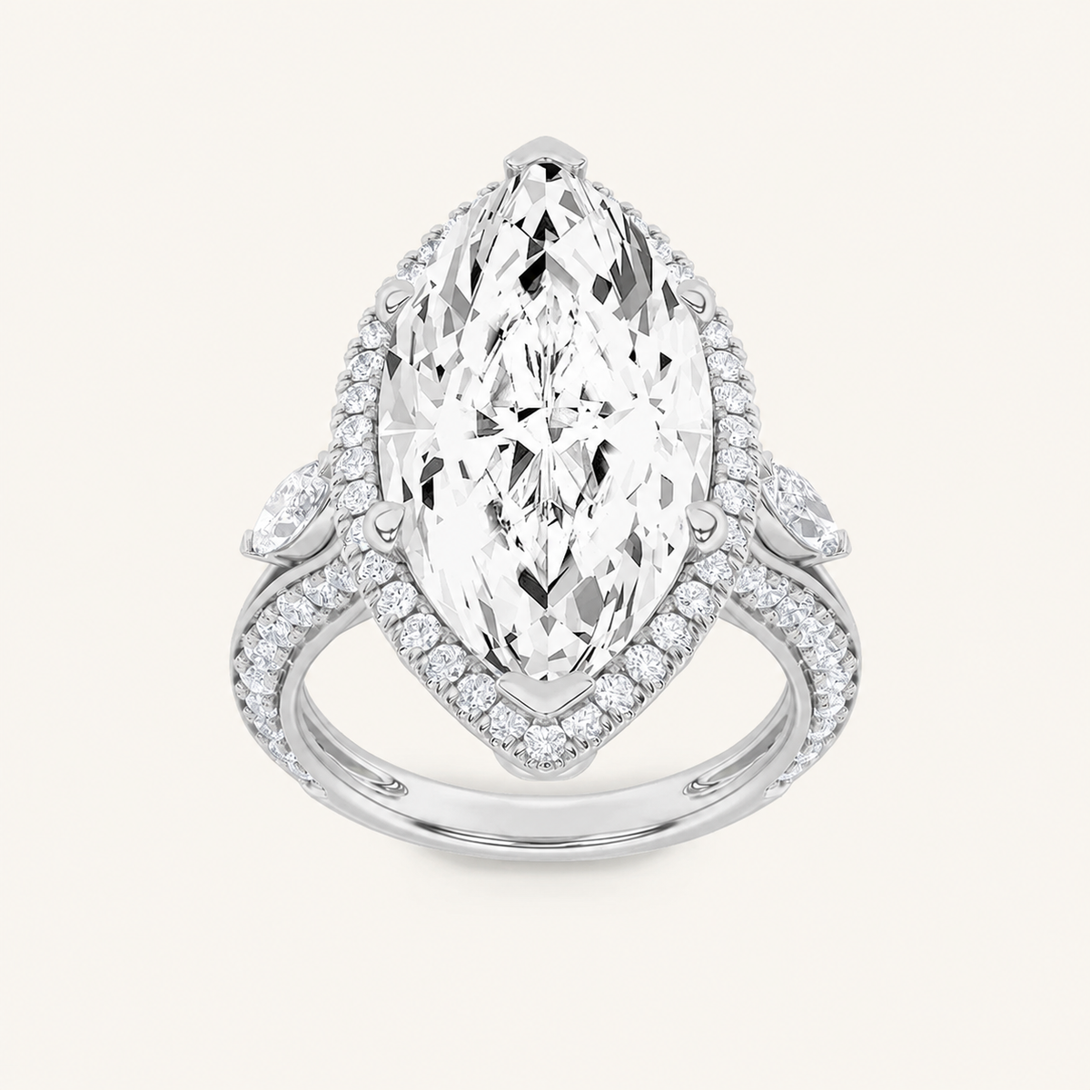 9CT Marquise Cut Lab Grown Diamond Bold Statement Halo Ring