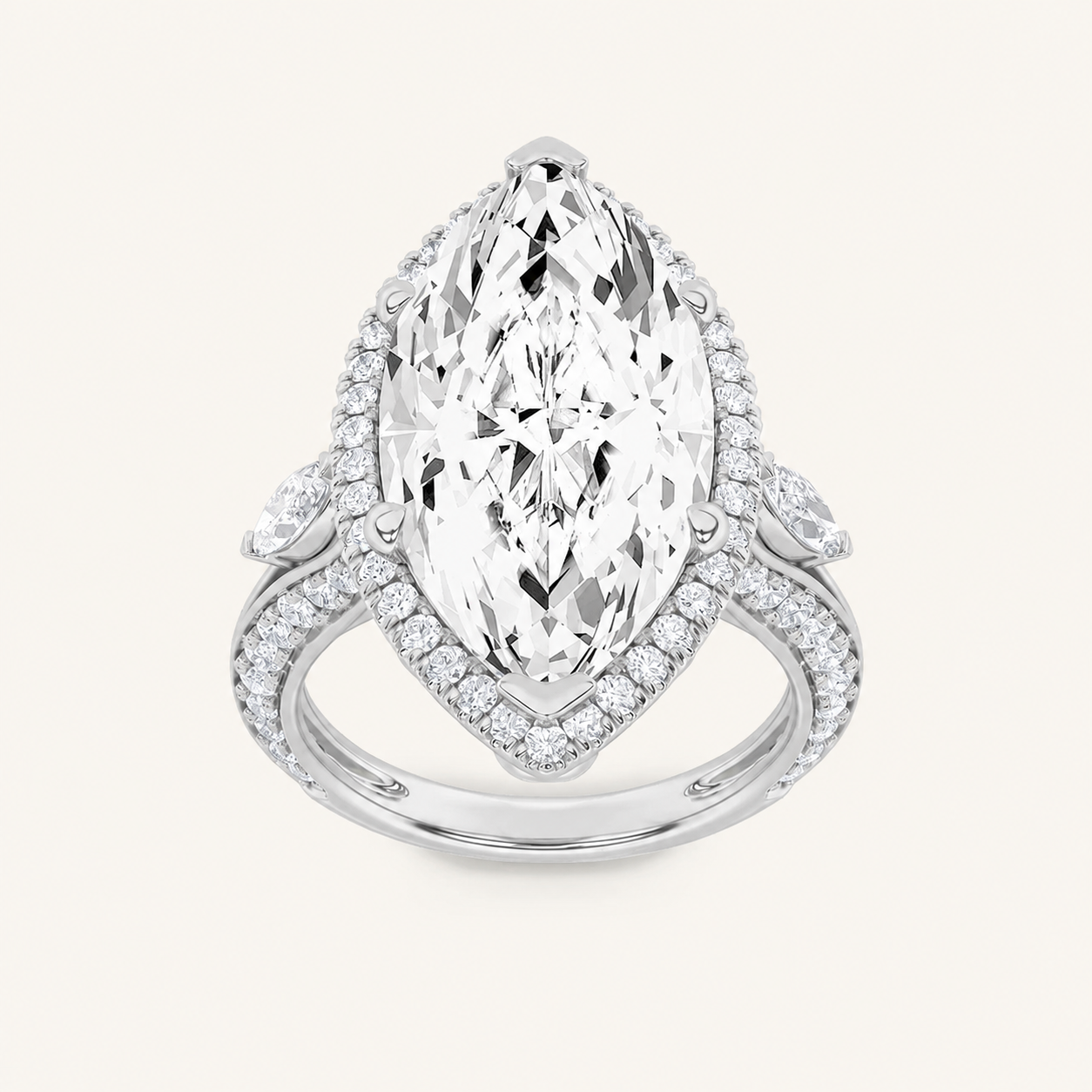 9CT Marquise Cut Lab Grown Diamond Bold Statement Halo Ring