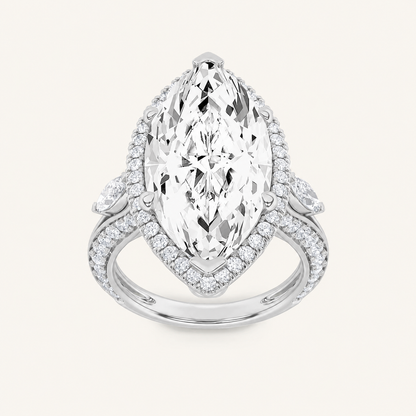 9CT Marquise Cut Lab Grown Diamond Bold Statement Halo Ring
