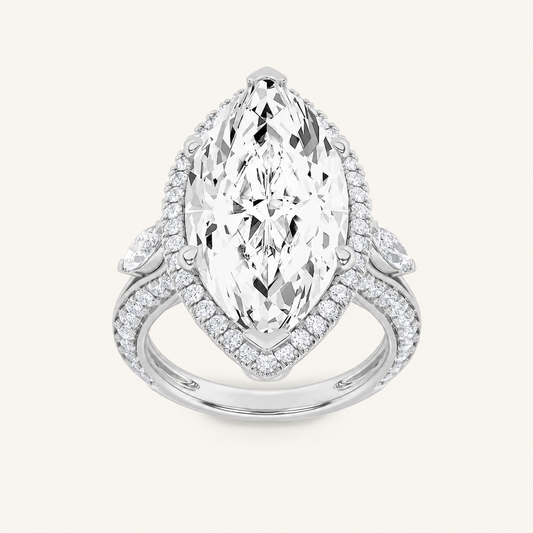 9CT Marquise Cut Lab Grown Diamond Bold Statement Halo Ring