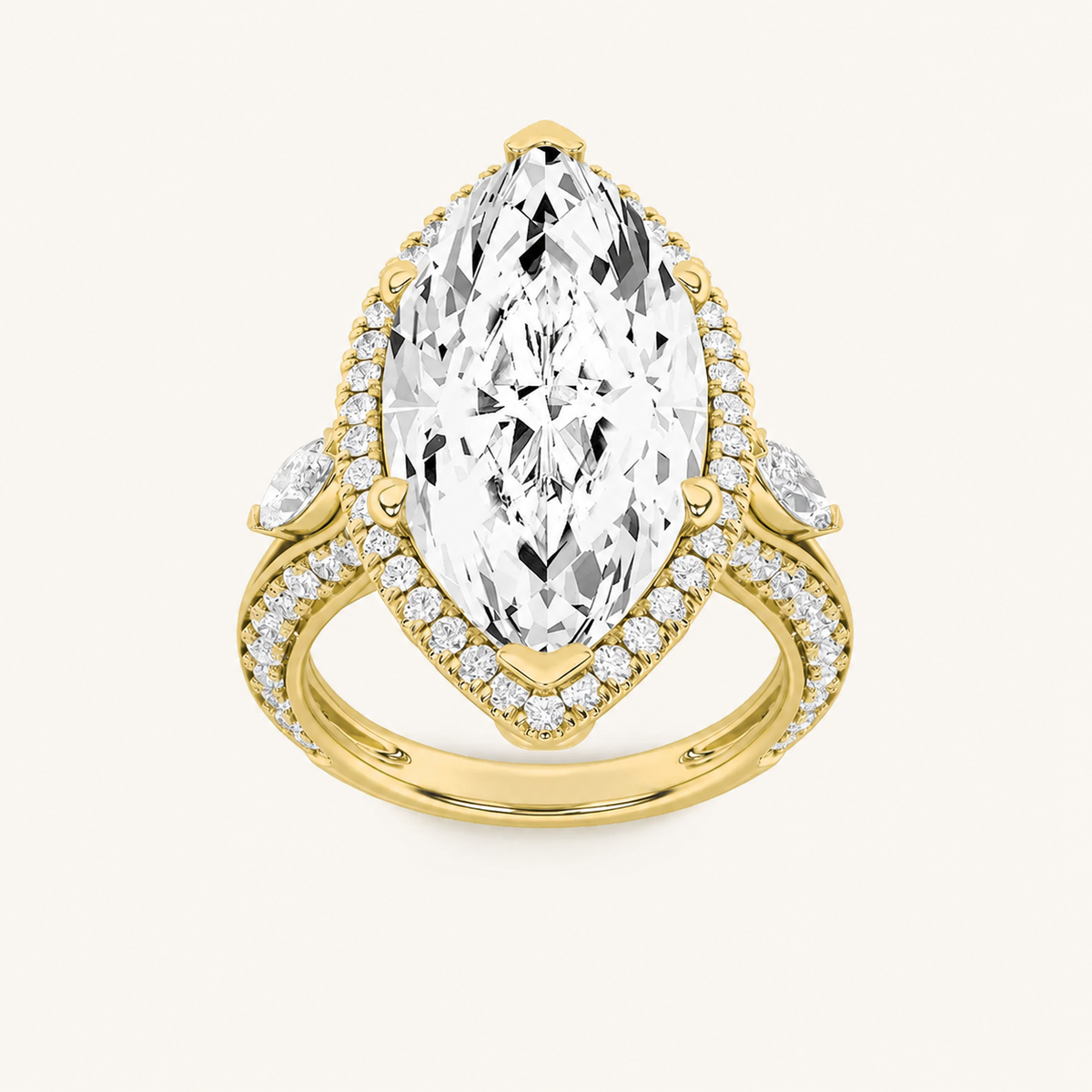9CT Marquise Cut Lab Grown Diamond Bold Statement Halo Ring