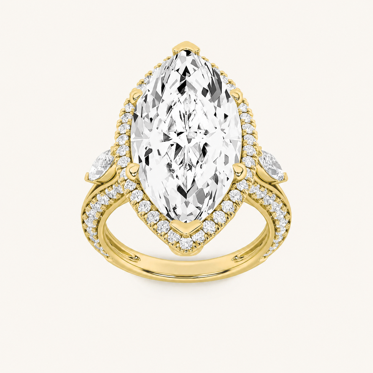 9CT Marquise Cut Lab Grown Diamond Bold Statement Halo Ring