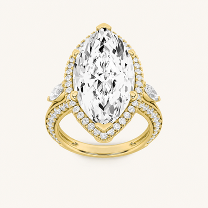 9CT Marquise Cut Lab Grown Diamond Bold Statement Halo Ring