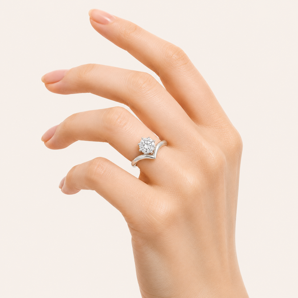 1.5CT Round Cut Lab Grown Diamond Chevron Solitaire Engagement Ring