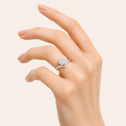 1.5CT Round Cut Lab Grown Diamond Chevron Solitaire Engagement Ring