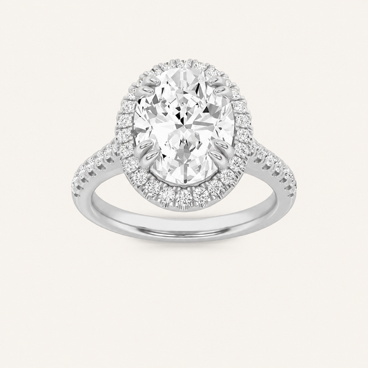 3CT Oval Cut Lab Grown Diamond Halo Engagement Ring