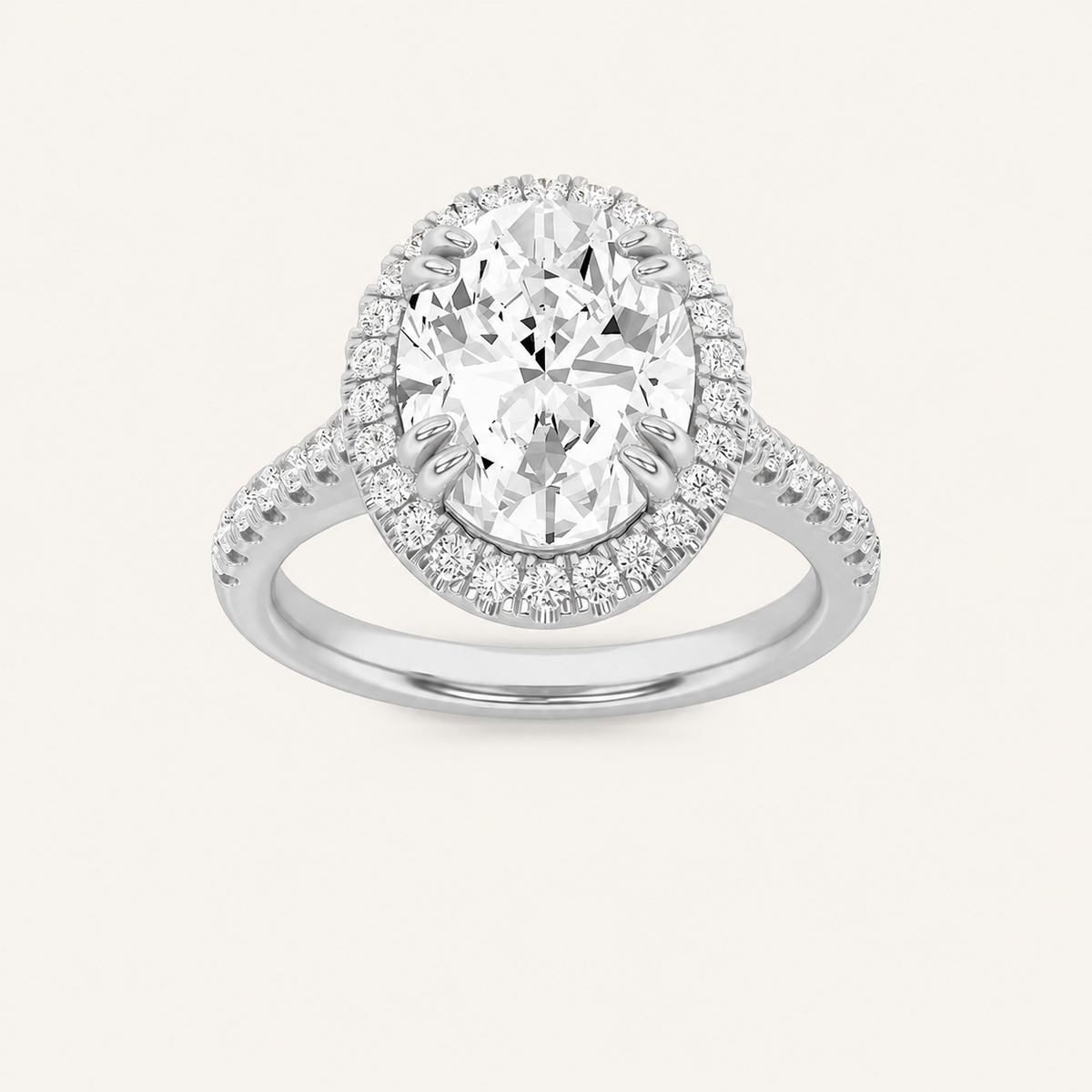 3CT Oval Cut Lab Grown Diamond Halo Engagement Ring