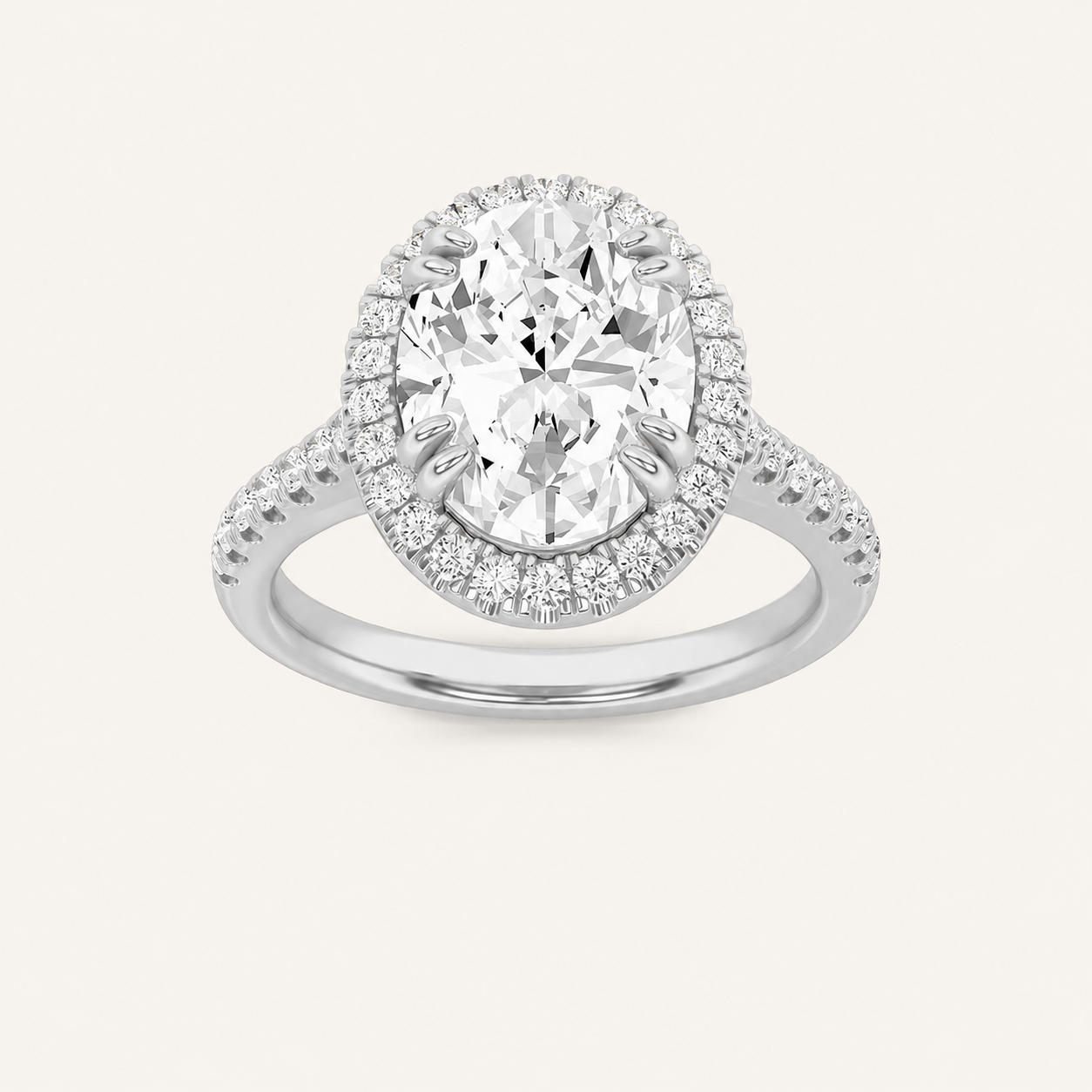 3CT Oval Cut Lab Grown Diamond Halo Engagement Ring