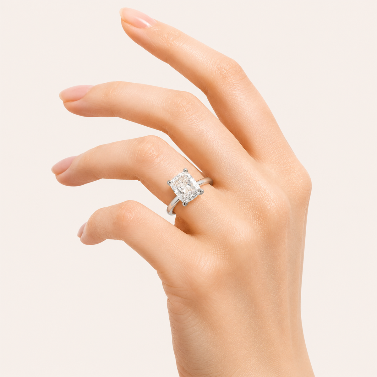 3.25CT Elongated Cushion Cut Lab Grown Diamond Hidden Halo Plain Shank Engagement Ring
