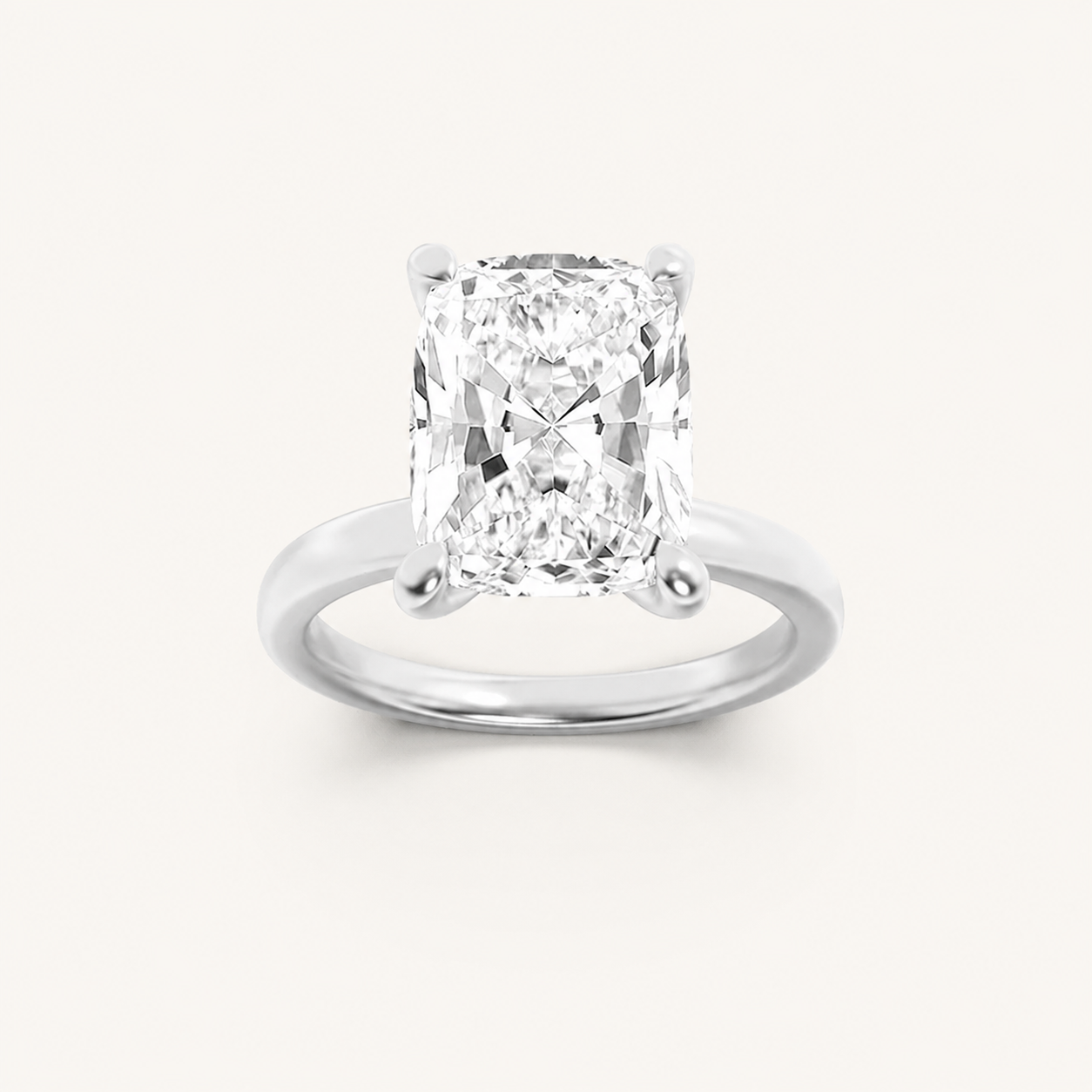 2CT Elongated Cushion Cut Lab Grown Diamond Hidden Halo Plain Shank Engagement Ring