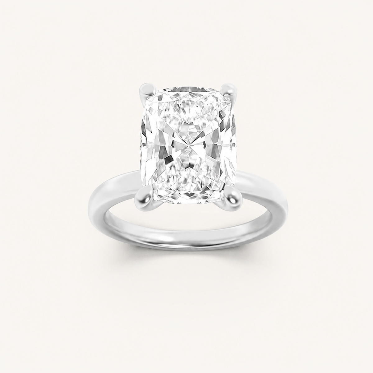 2CT Elongated Cushion Cut Lab Grown Diamond Hidden Halo Plain Shank Engagement Ring