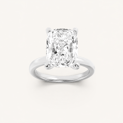 2CT Elongated Cushion Cut Lab Grown Diamond Hidden Halo Plain Shank Engagement Ring