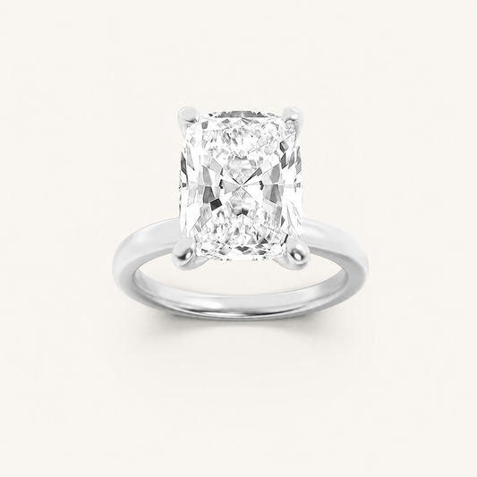 2CT Elongated Cushion Cut Lab Grown Diamond Hidden Halo Plain Shank Engagement Ring